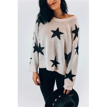 Beige Knit Star Sweater Black White